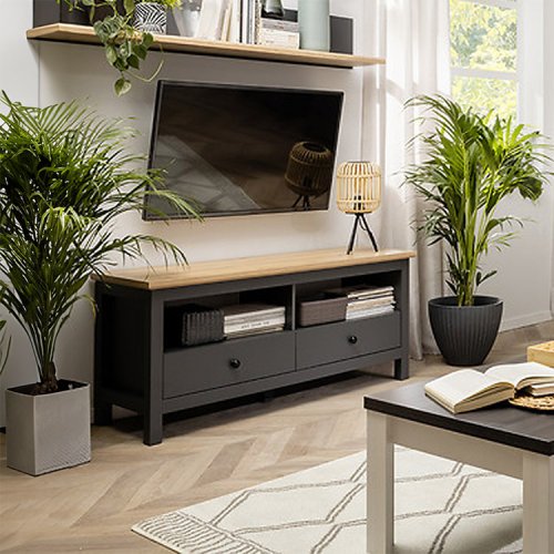 Forte HIGH ROCK Mobile Base TV Con Cassetto - Posizione Destra - Finitura Nero E Rovere Riviera - 181,3 X 49,9 X 40,2 Cm - 2
