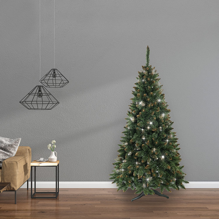 Albero di Natale pino addobbato 150cm verde effetto oro Gold