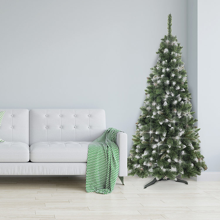 Albero di Natale pino addobbato 150cm verde effetto argento Glitter